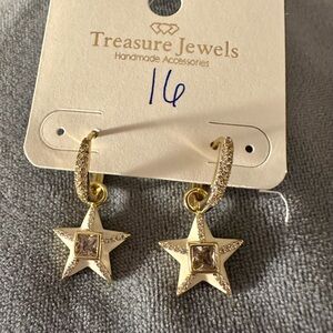 Treasure Jewels White and Gold Star Earrings With CZ Accents